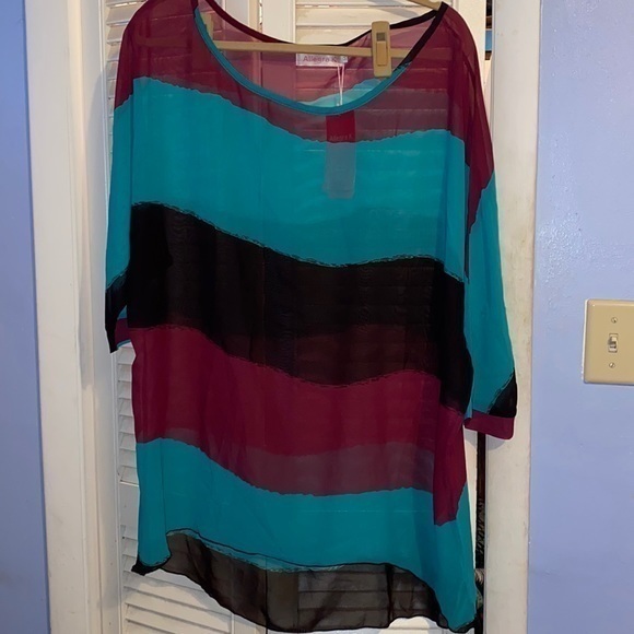 Allegra K Ladies Sheer Chiffon Shirt Green - Picture 1 of 6